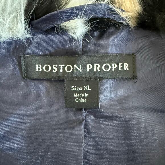 Boston Proper Faux Fur Jacket - XL - Blue Neutral Animal Print Winter Structured - Picture 4 of 7